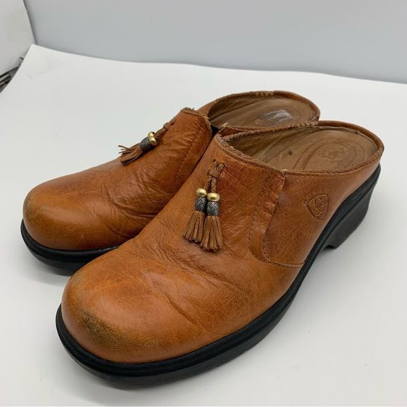 Ariat Tassel Clogs Womens 9 Brown Leather Mules Slip On Casual 93818 - Picture 1 of 9